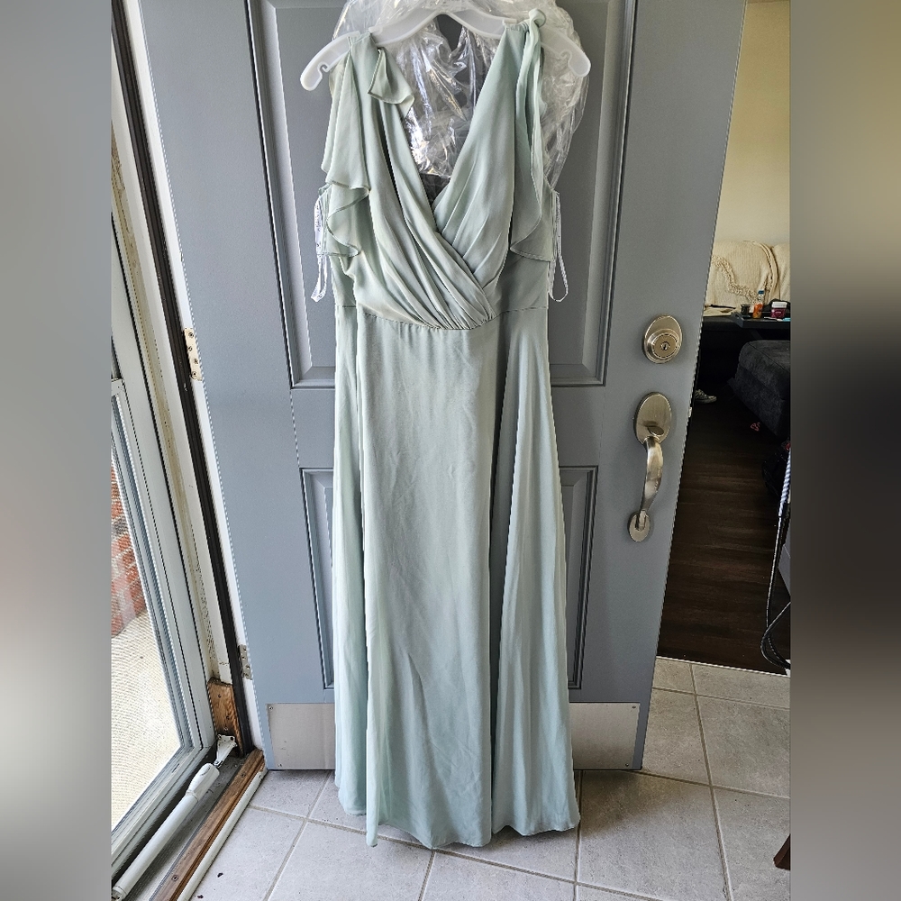 Dusty Sage, Floor Length, Flutter Sleeve, Chiffon… - image 1